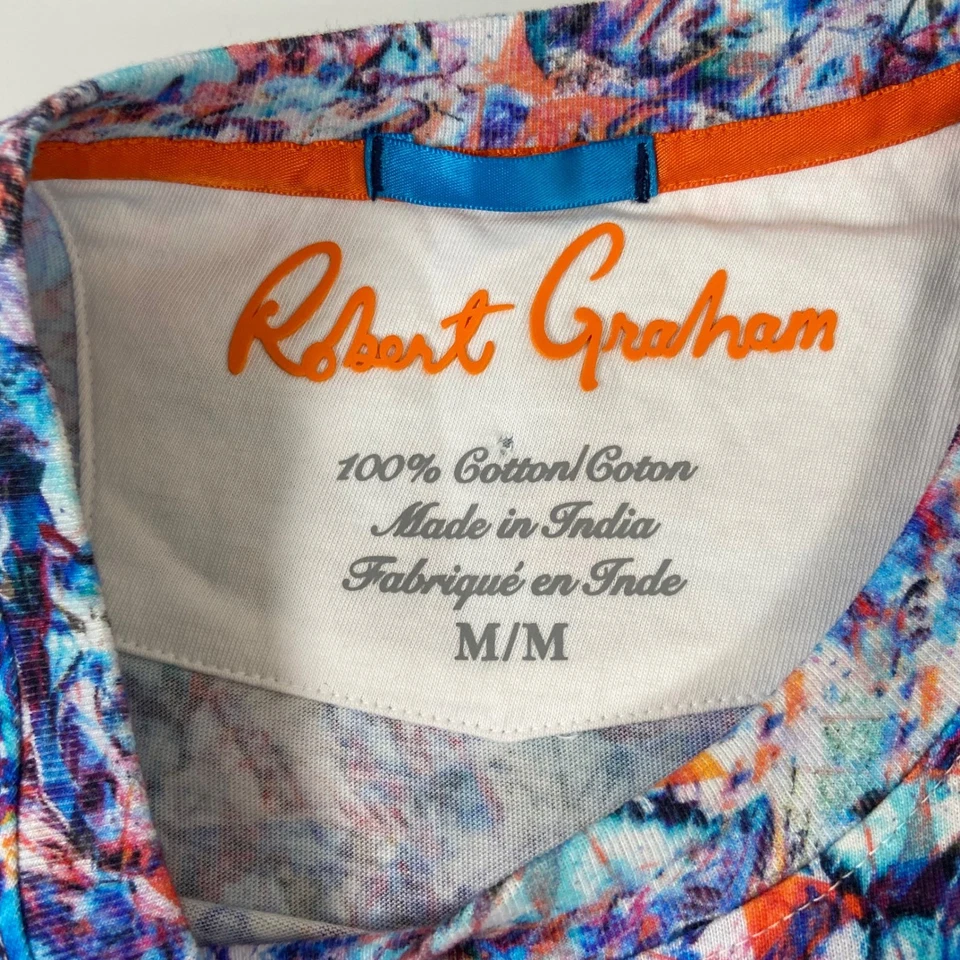 Camiseta de algodón bordada Robert Graham para hombre talla mediana con estampado floral calavera Foto 3 de 4