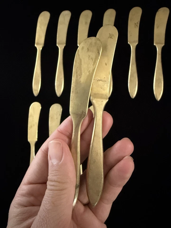 Lote de 12 esparcidores de mantequilla cubiertos Dirigold Dirilyte Goldware Regal Foto 2 de 4