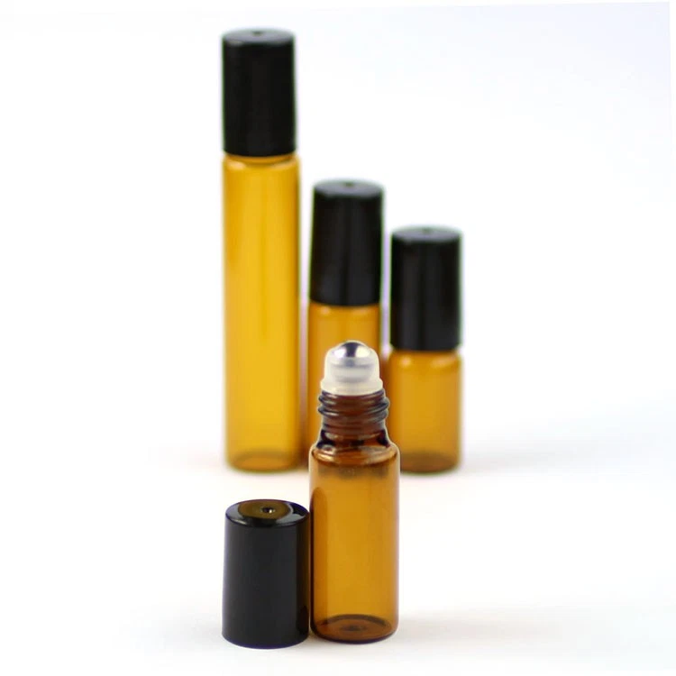 Botella enrollable de perfume de aceite esencial de vidrio ámbar de 1 ml - 10 ml con bola de plástico de metal Foto 4 de 4