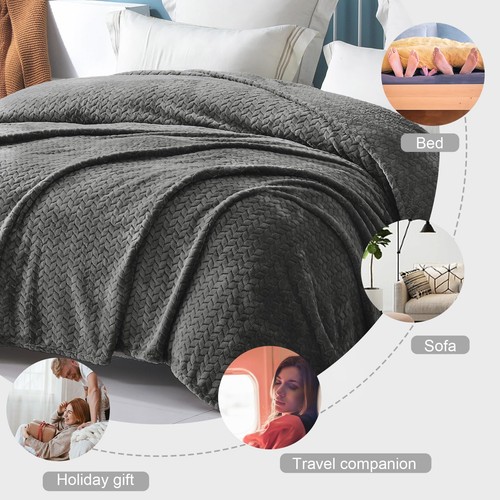 Dark Grey Fleece Throw Blanket for Couch and Bed, 50x70 Inches Soft Cozy 3D D... - Picture 8 of 10