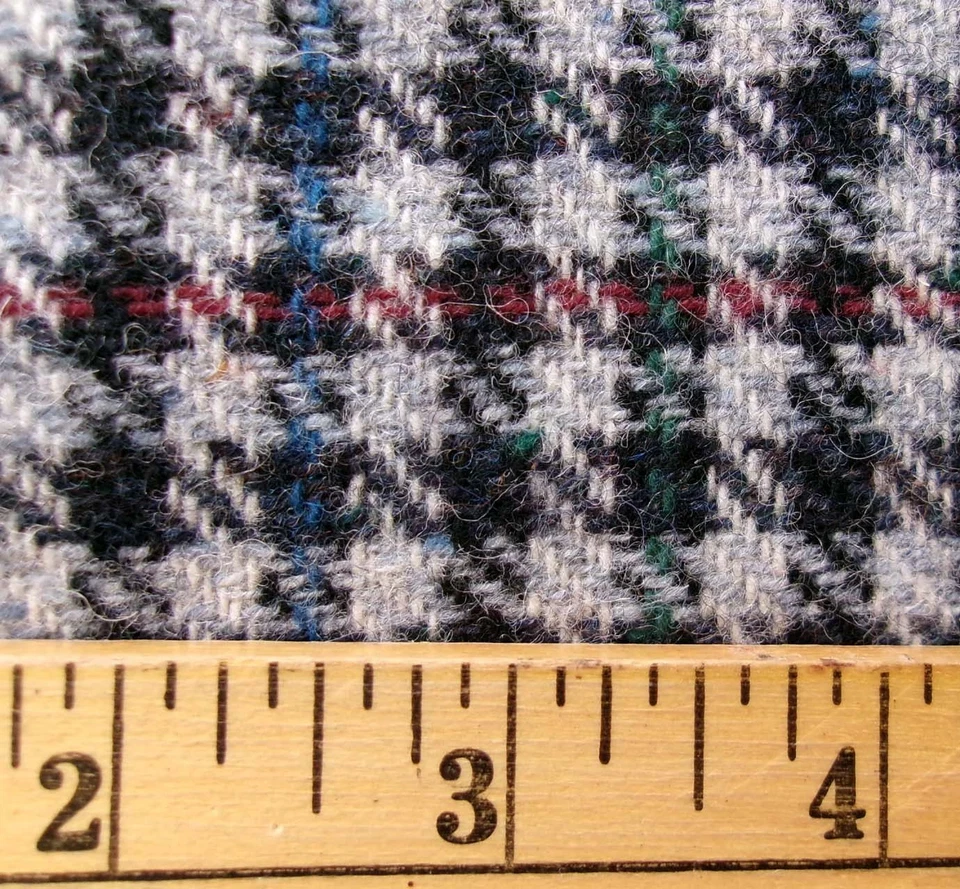 1+ yd Vintage 100% WOOL TWEED Woven Check Twill FABRIC Grey Black houndstooth - Image 4 of 4