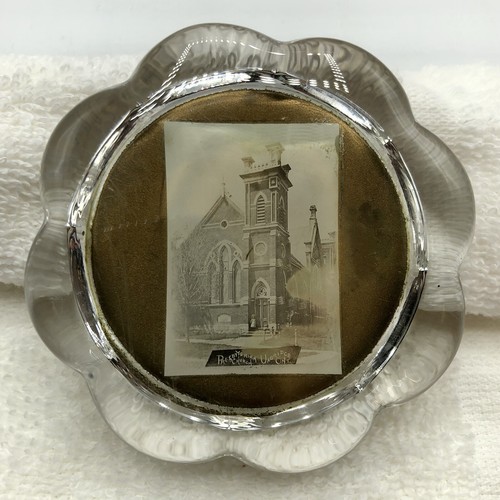 Antique Souvenir Glass Paperweight Uxbridge Ontario /b