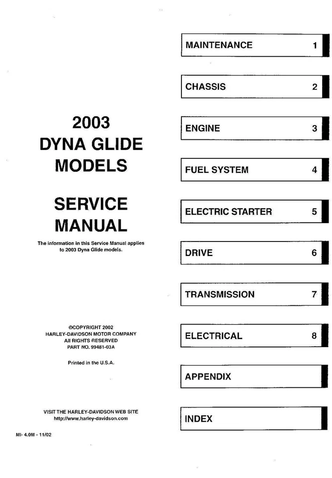 Harley Davidson Dyna Wide Glide 2003 manual de taller de reparación de servicio impreso Foto 2 de 4