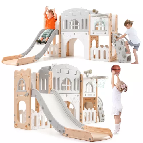 8 In 1 Toddler Slide, Kids Slide with Climber Playset, Indoor Outdoor Playground - Picture 2 of 11