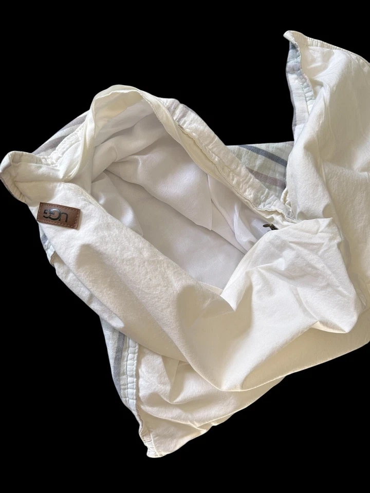 UGG Standard Set 2 Pillowcase Cotton Linen Blend Plaid Gray Blue on White - Image 4 of 4