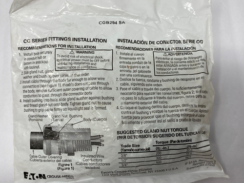 Cgb294-sa, Crouse Hinds, Cord Grip 3/4 Npt Male Al Ftg Cck | Meses Sin Inter&eacute;s