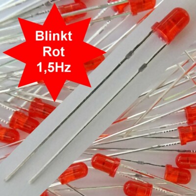 10 Blink-LEDs Rot 5mm Inkl. Widerstände - 20° Rotes Blinklicht