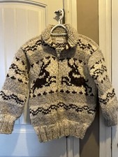 Vintage Deer Knit Pattern Genuine Cowichan Zip Up Sweater