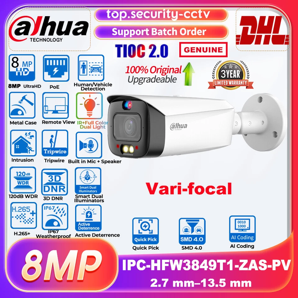 DAHUA TiOC2.0 8MP Full-Color 5x Zoom 2-Way Audio IP Camera IPC-HFW3849T1-ZAS-PV - Image 2 of 4