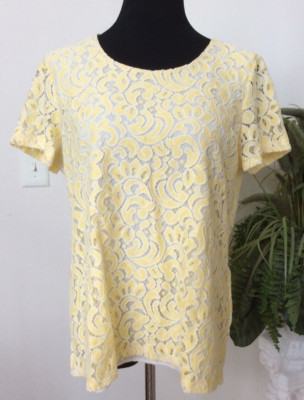 NWT Tommy Hilfiger Yellow Ivory Nylon Blend Floral Lace Blouse Top Sz XL, 59.99
