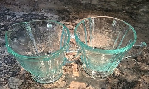 Vintage Kitchen Federal Glass Turquoise Teal Sugar & Creamer Madrid Pattern