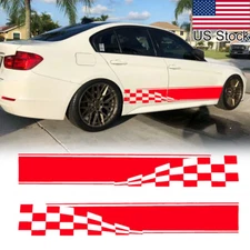 2pcs 82.5'' Red Sport Racing Flag Stripe Car Side Body Door Vinyl Decal Sticker 