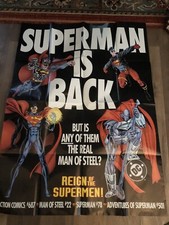 1993 DC Comics promo poster Superman Is Back huge 39.5 x54"