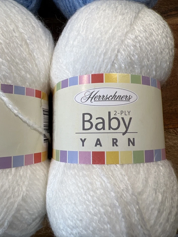 Lote de 6 madejas de hilo Herrschners blanco y azul bebé afgano #2 fino 2 oz cada una Foto 2 de 4