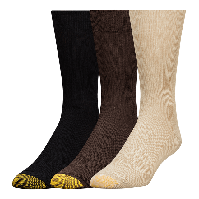 45 Gold Toe Men 3 Pair Pack Metropolitan Crew Sock Black Brown Cotton
