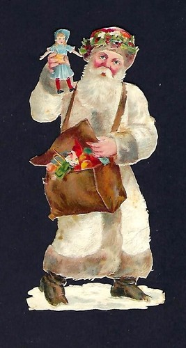 Vintage Victorian Die Cut Shapes, Long White Robe Santa, Christmas, Scrapbook