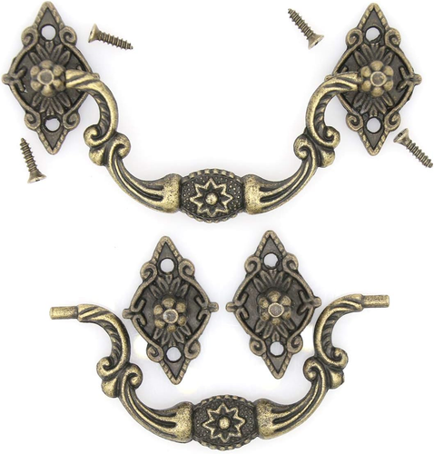 4 Pcs Vintage Antique Brass Bail Pull Handle for Wooden Drawer Cabinet Cupboard, - Picture 3 of 12
