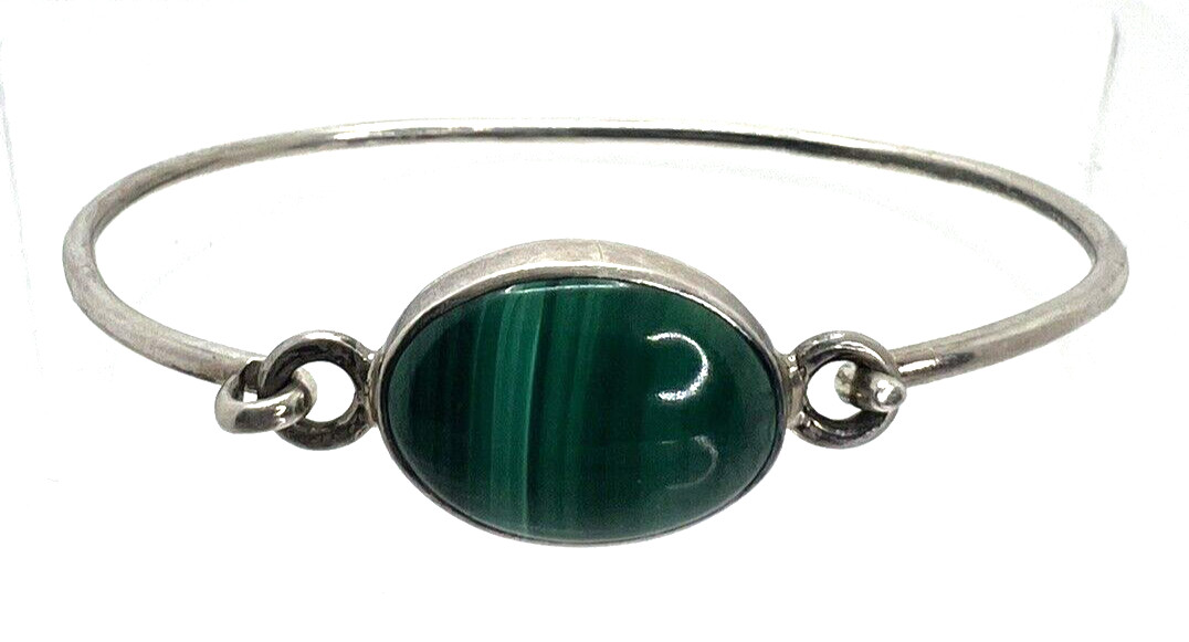 Solid Sterling Silver 925 Mexico Hook Malachite C… - image 1