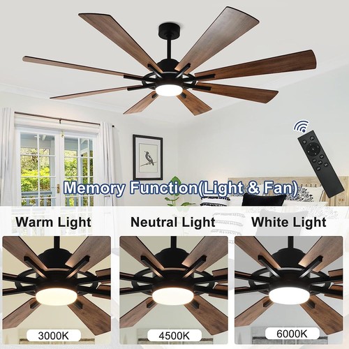 60/72" Ceiling Fan with Lights and Remote APP 8 Blade Indoor&Outdoor Walnut wood - Picture 27 of 49