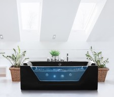 Whirlpool Baignoire Noir 174 Individuel Avec Verre LED Lumière Raccords Spa Bain