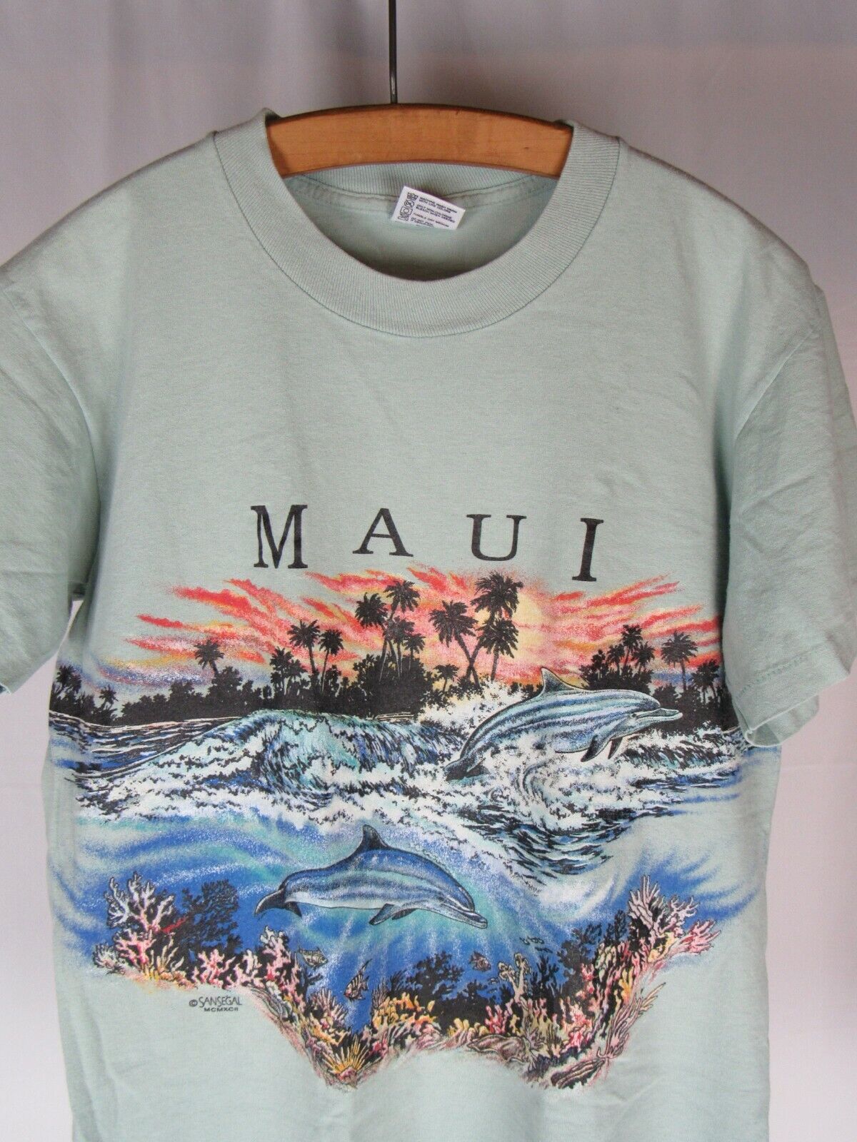 Vtg 90s 1992 San Segal T Shirt Maui Hawaii Dolphi… - image 1