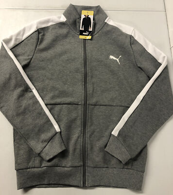 Puma Men's Full Zip Logo Track Jacket, Sweatshirt SMALL Heather GREY White READ