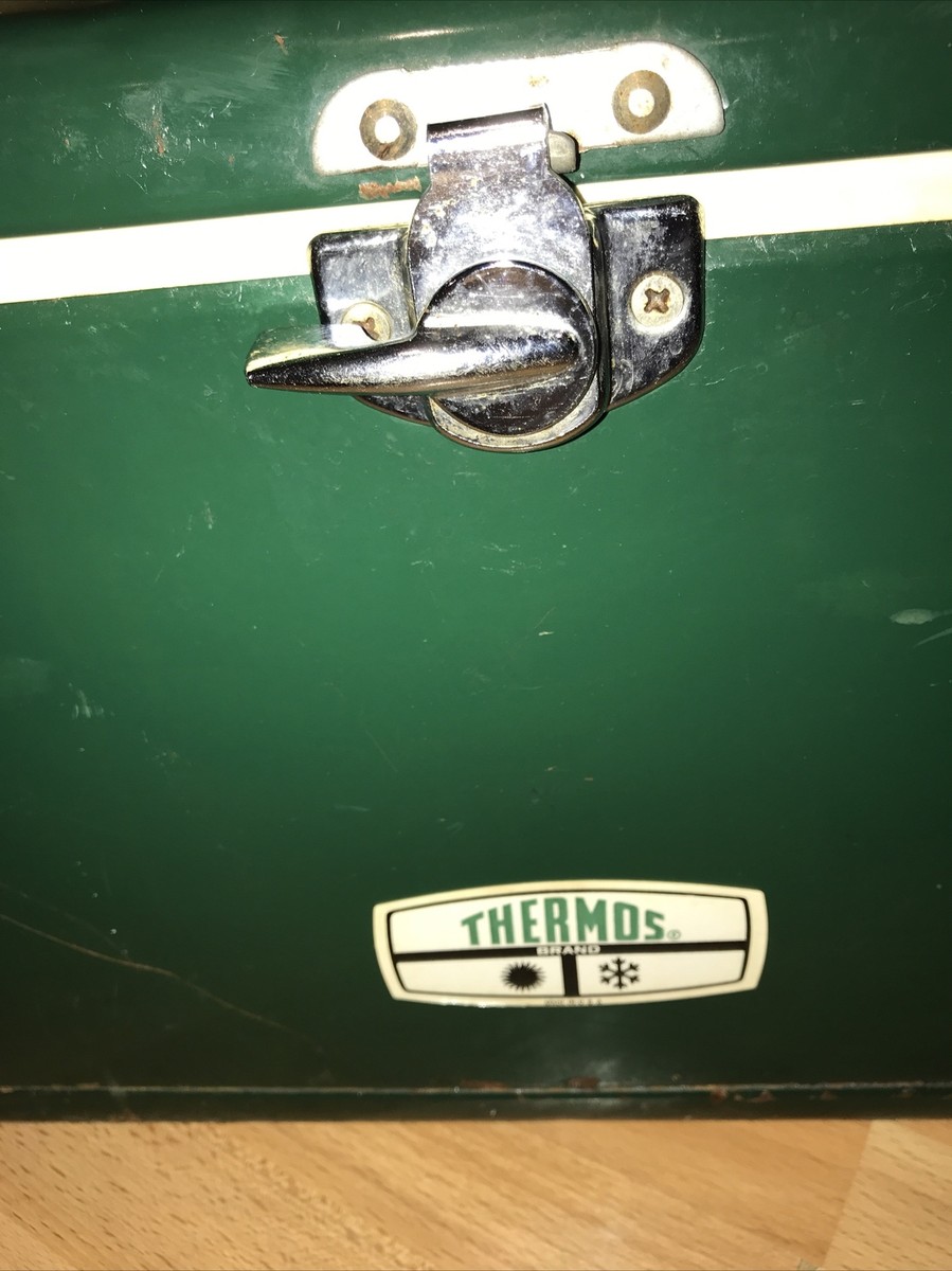 VINTAGE THERMOS COOLER ICE CHEST GREEN METAL TOP HANDLE LATCHING