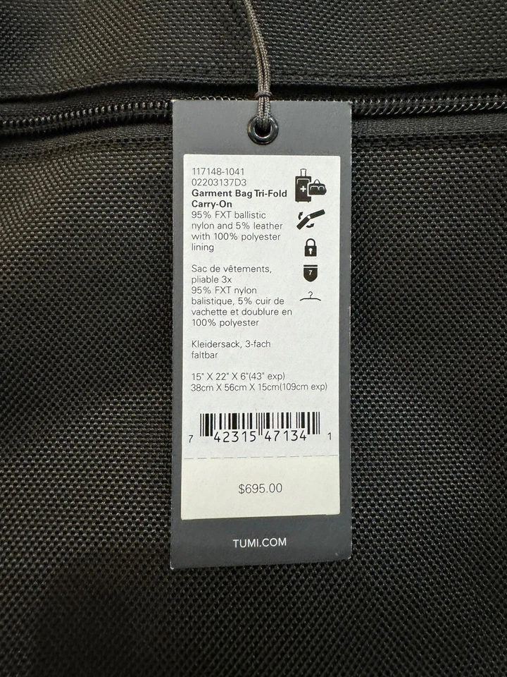 Bolsa de transporte masculina TUMI Alpha 3 vestuário tripla dobra | Nova com etiquetas - Imagem 3 de 3