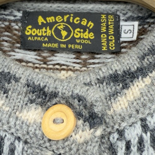 American South Side Cardigan Womens Small Gray Alpaca Wool Fair Isle Sweater - Imagen 7 de 11