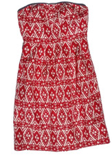 J.Crew White Geometric Pattern on Red Strapless Womens Dress 100% Cotton Size 2