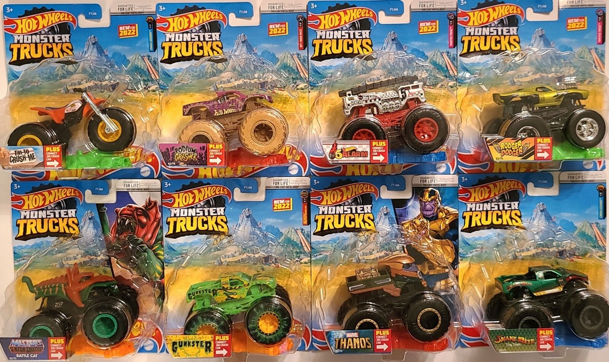 2022 HOT WHEELS MONSTER TRUCKS CONNECT AND CRASH SET OF 8 BRAND