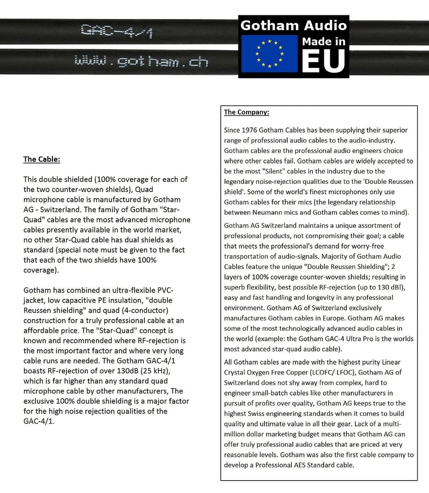 5 Meter - Gotham GAC-4/1 Male To Female Microphone Cable With Amphenol Silver - Image 3 of 4
