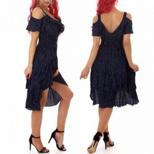 Jela London Damen Träger Sommerkleid Glitzer V-Ausschnitt Rückendekolleté