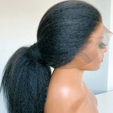 26 inch 180 Density Black Color Yaki Lace Wig For Black Women Synthetic Heat