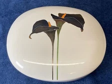 Vintage Otagiri Calla Lily Oval Trinket Dish With Lid Porcelain Japan