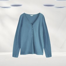 Ex Hush Women  s Long Sleeve Henley Pyjama Top in Blue Defect 