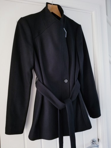 Ted Baker Drytaa Wool Wrap Coat Size 3 UK 12 Belted Black Wool Grey Lining EUC - Picture 5 of 14