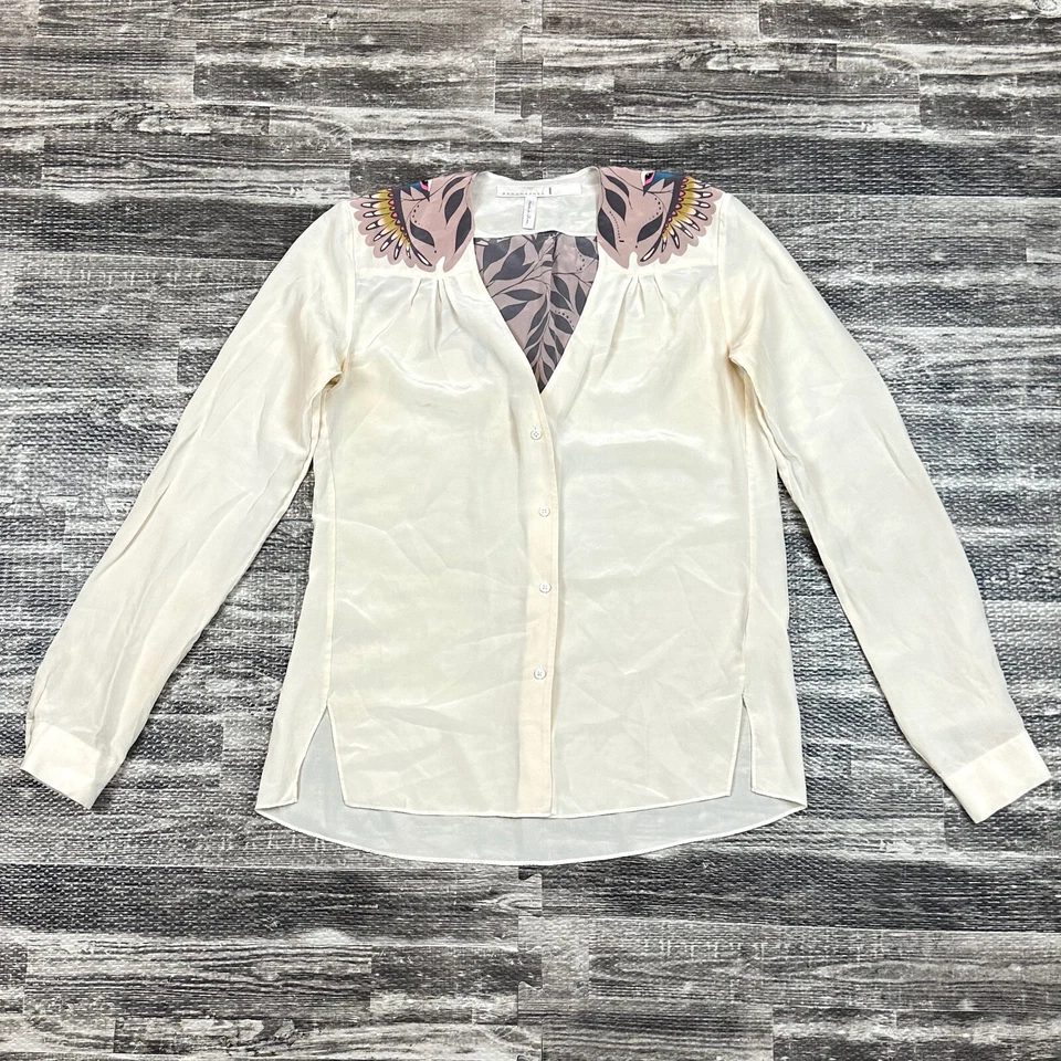 Blusa Dorothee Schumacher feminina tamanho XS tatuagem nas costas manga longa 100% seda gola V - Imagem 2 de 4