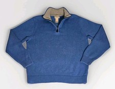 LL Bean Men's Knit 1/4 Zip Pullover Sweater Size M 100 Cotton Mock Neck Blue