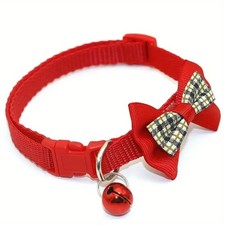 Adjustable Safety Buckle Puppy Kitten Pet Collar Bow Tie/Plaid Pattern Bell Cat