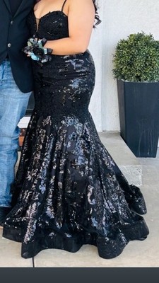 Women s Black Sequin Lace Floral Mermaid Long Gown Sweetheart Sleeveless 8