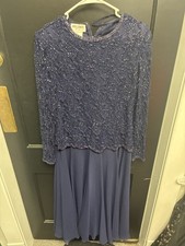 Ladies Brilliante by J.A. Navy Blue Beaded Long Sleeve Maxi Dress - Size L