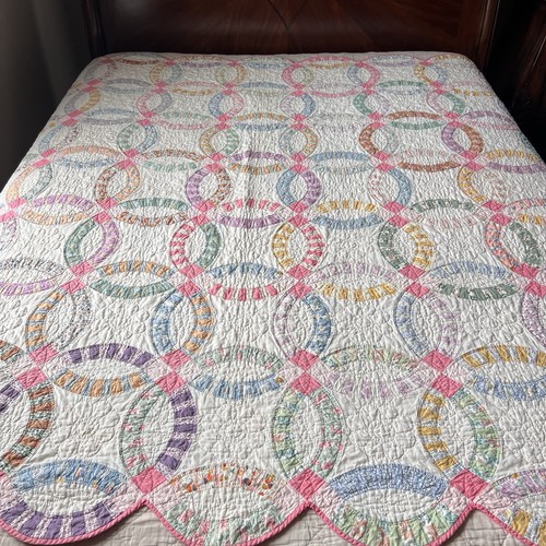 "Edredón de anillo de boda doble acolchado a mano vintage - 76"" x 92""" - Imagen 2 de 19