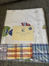 Pottery Barn Kids Bermuda Fish Valance Pole Pocket 44 Plaid 100 Cotton NEW