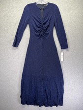 Maggy London Dress Womens 2 Navy Ruched Glitter Maxi Gown Long Sleeve G5327M
