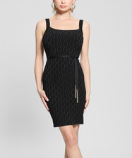 GUESS Genna Diamond Knit Sweater Tank Open Back Dress w/Belt Chain Tassels Large