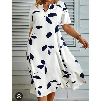 Nora Cora Women s Size M Dress 3/4 Sleeve Maxi White Blue Leaf Design NWT
