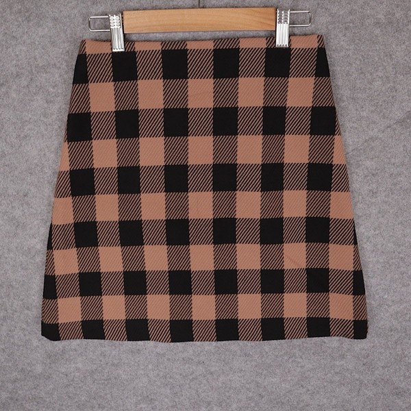 Kookai Womens Size 34 Black Cafe Check A-Line Mini Skirt Lined Zip Closure