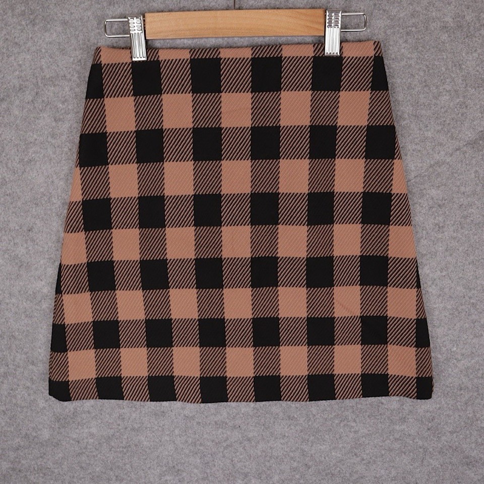 Kookai Womens Size 34 Black Cafe Check A-Line Mini Skirt Lined Zip Closure