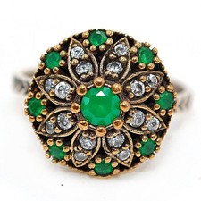 Ottoman Empire Style 1CT Treated Emerald 925 Sterling Silver Ring Sz 8 HB2-4